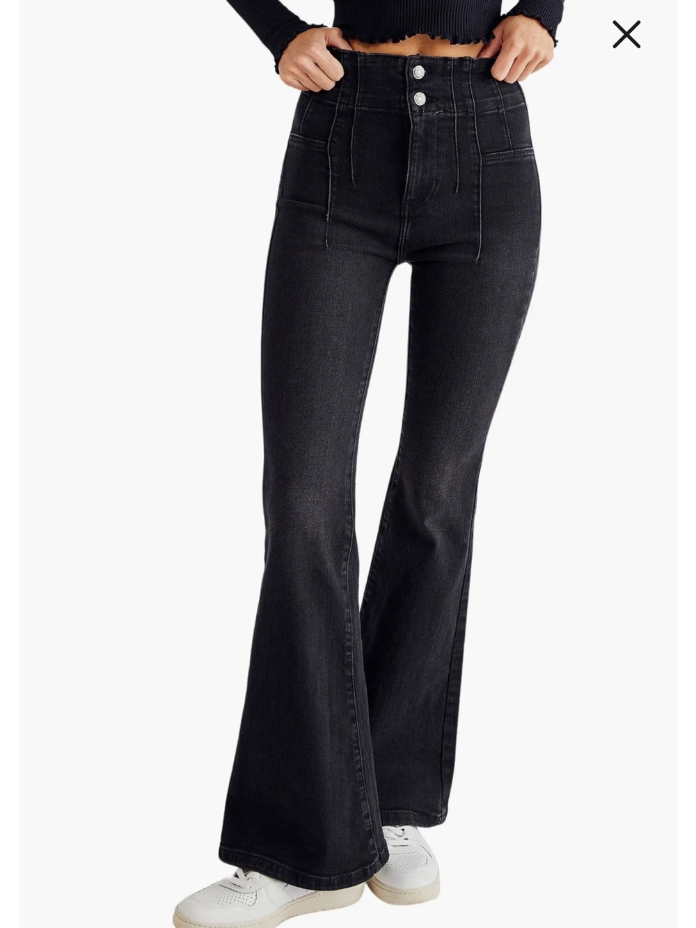 We The Free High Rise Flare Jeans Black Stretch Denim Size 26